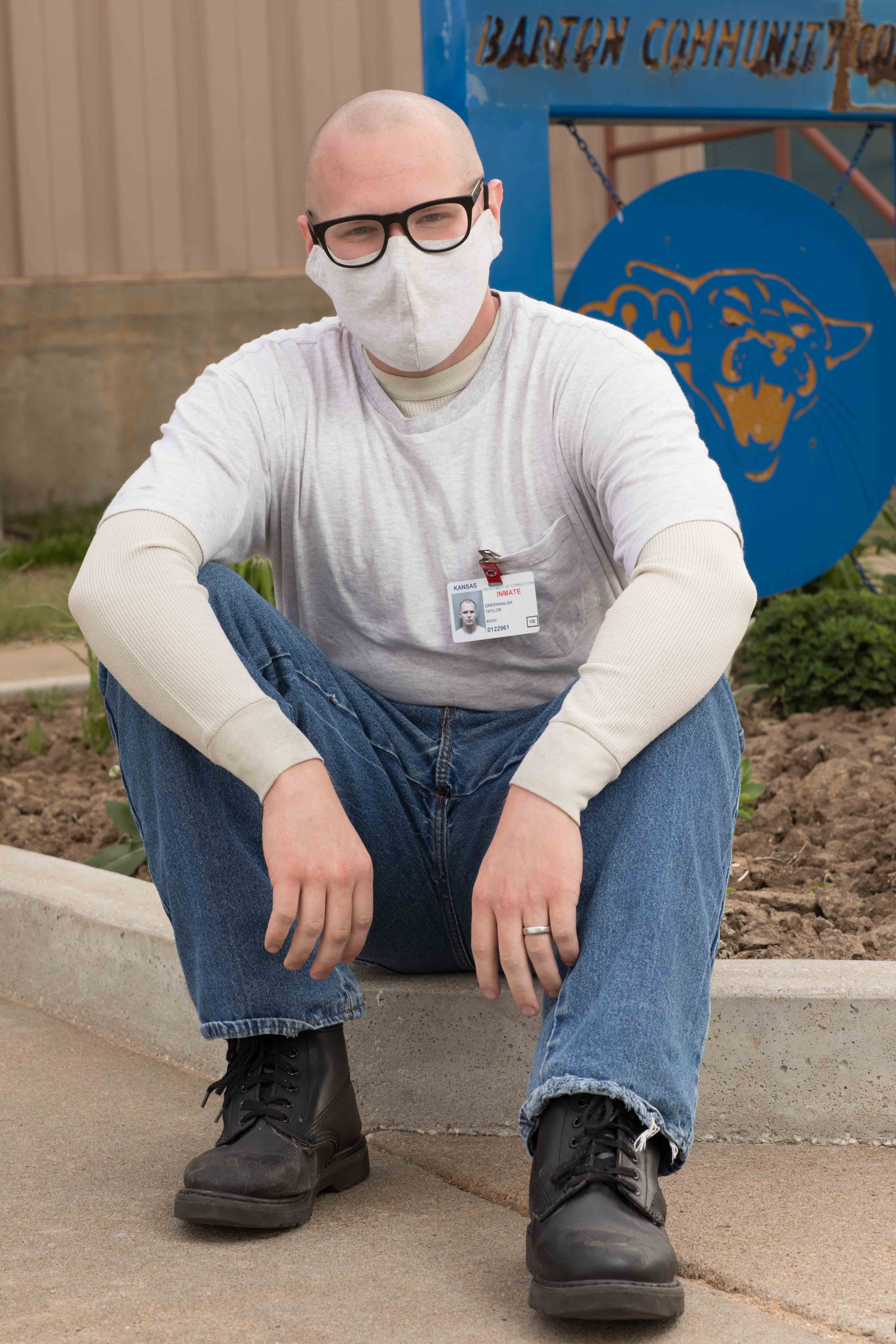 Taylor Greenhalgh poses for a photo at Ellsworth Correctional Facility.