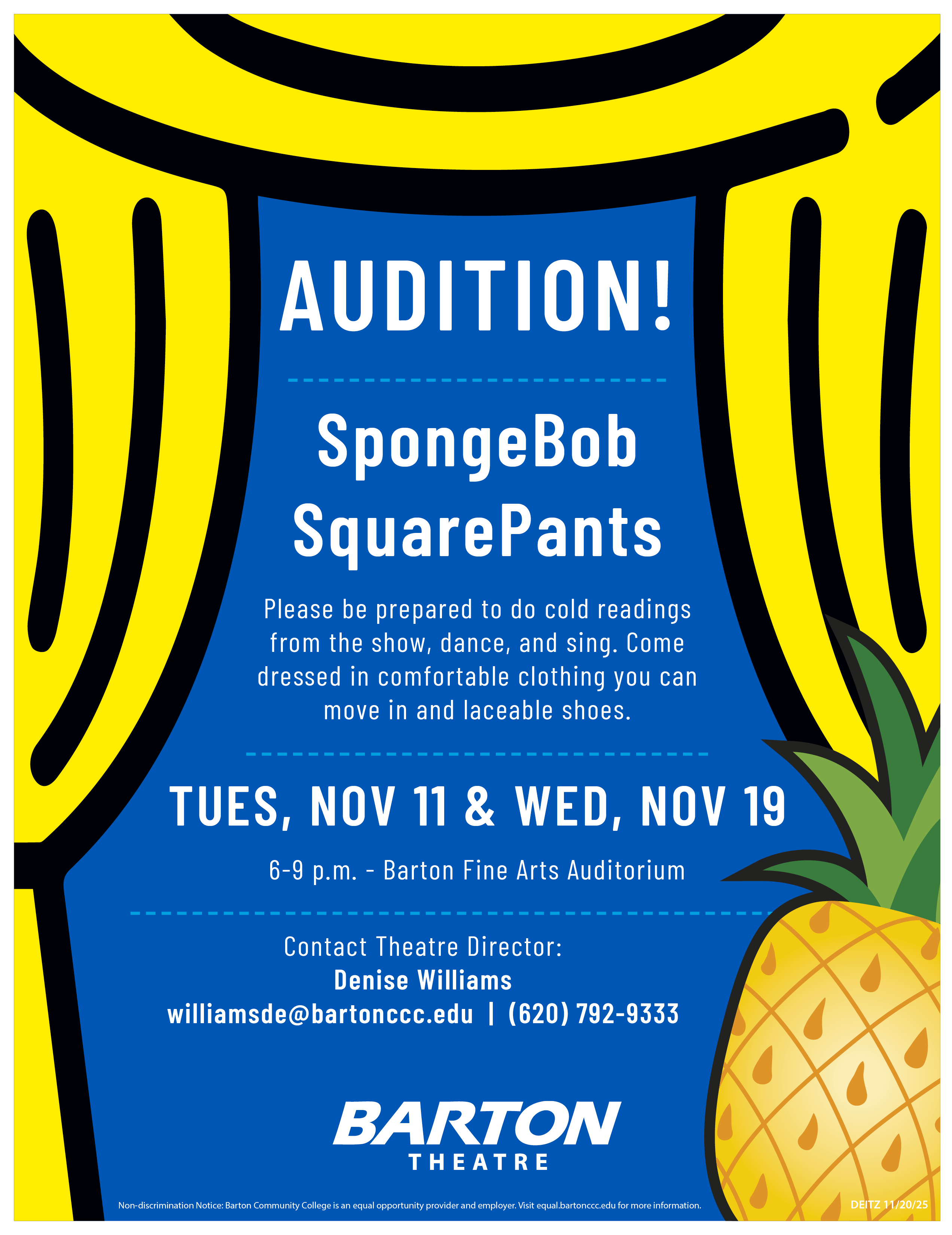 yellow and blue poster with a pineapple on it