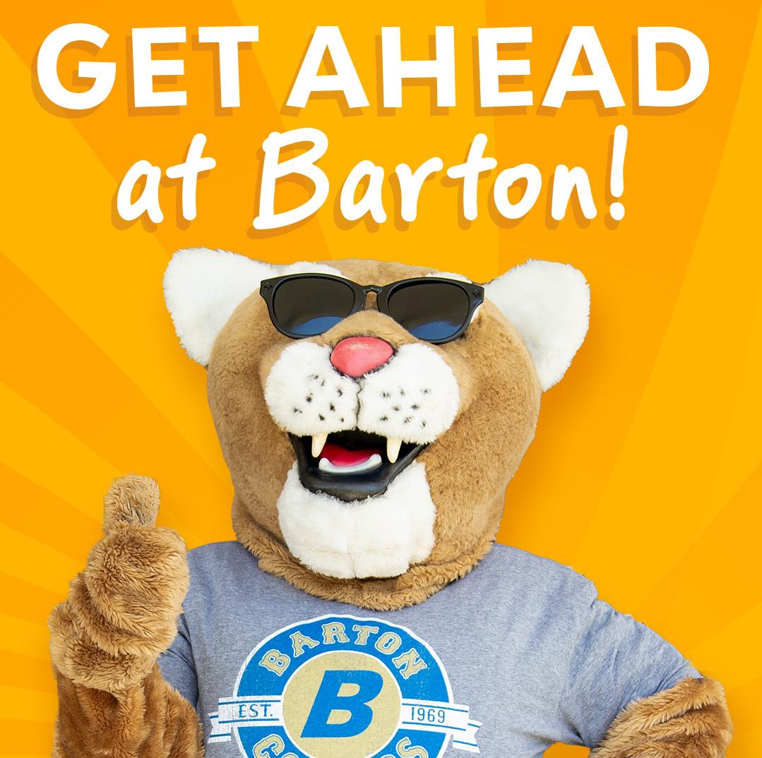 cougar mascot with sunglasses on his head and bright orange background