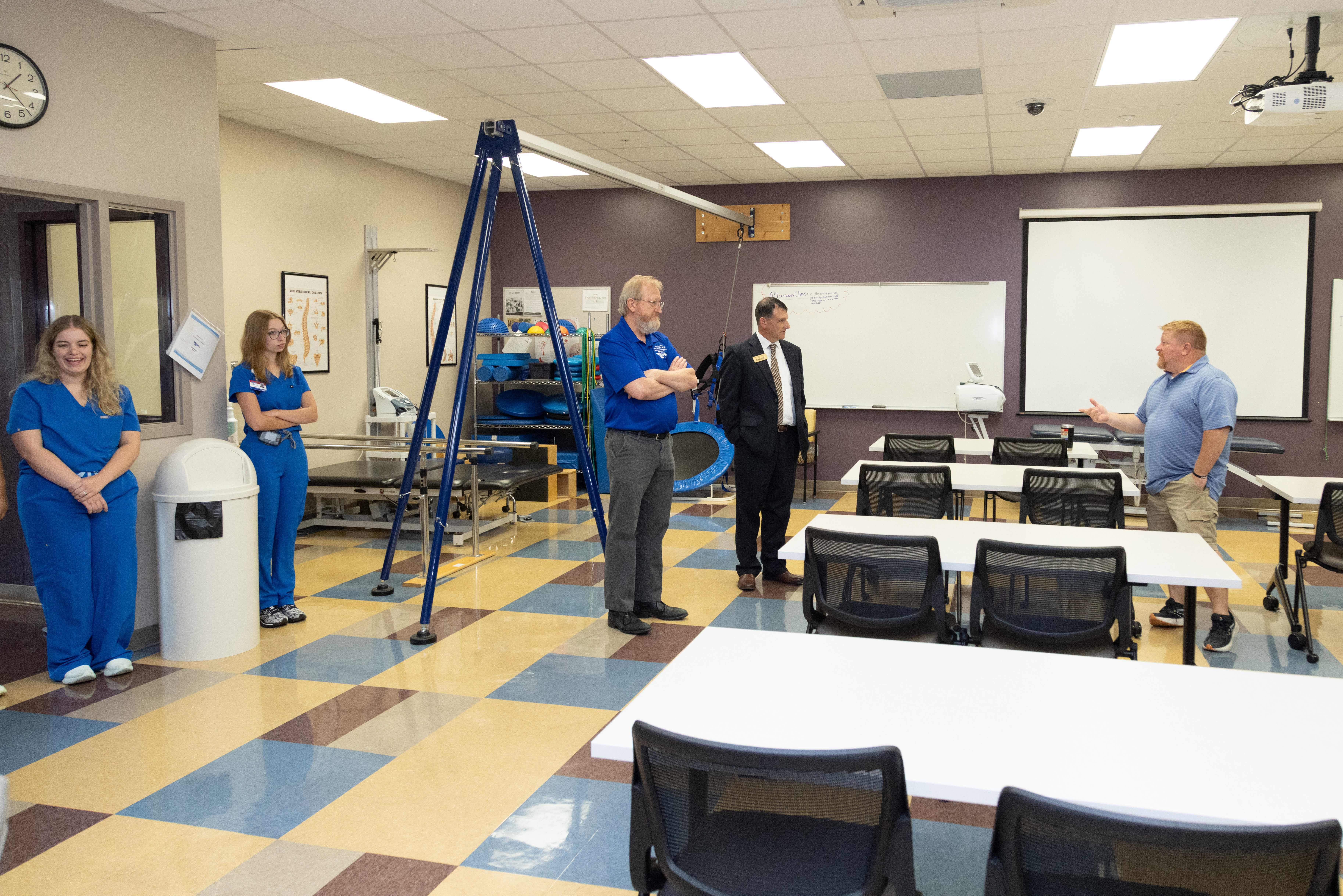 Barton leadership receive a tour of the respiratory care facilities at Hutchinson Community College.