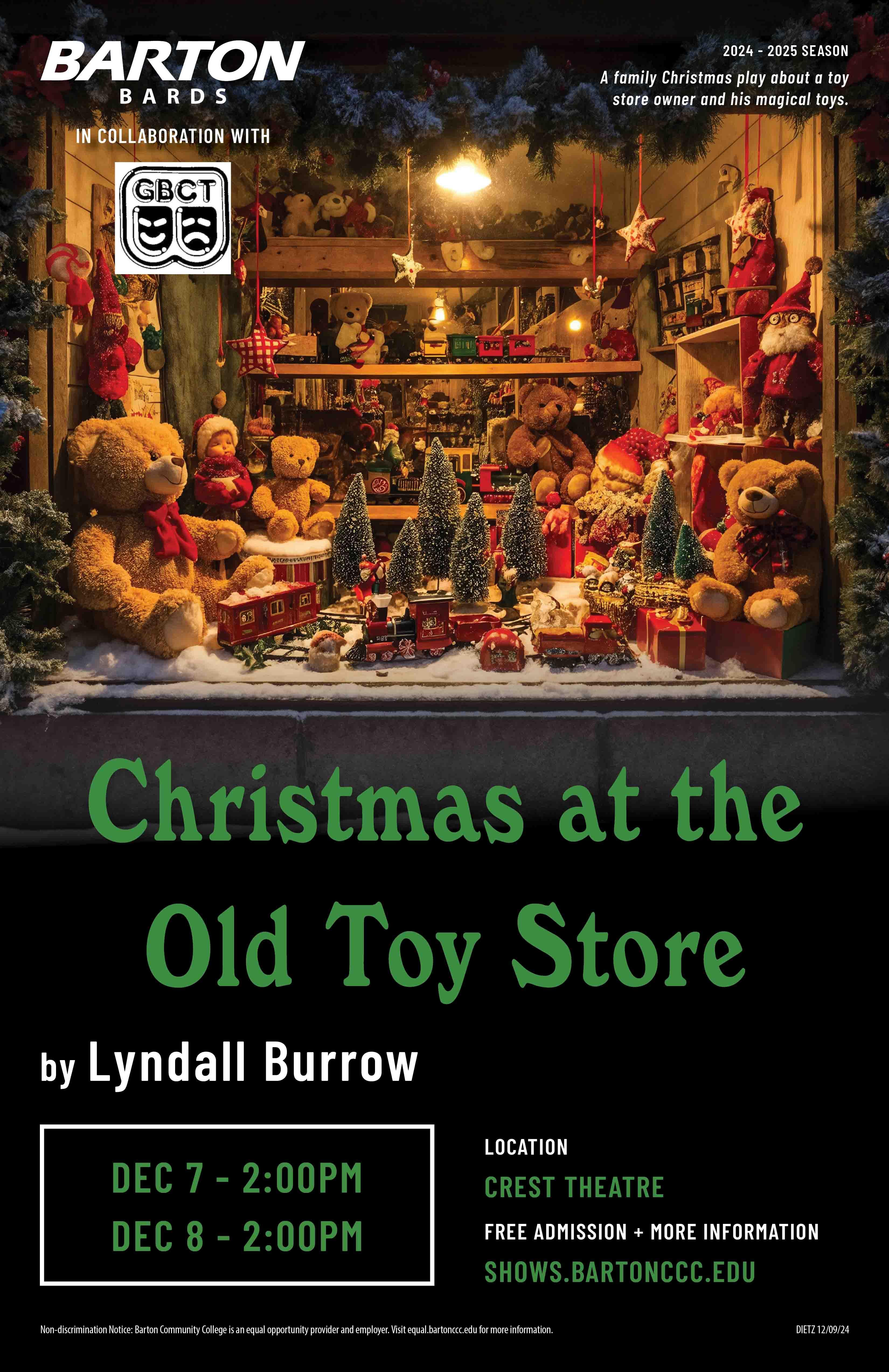 toys in a store window with christmas decorations