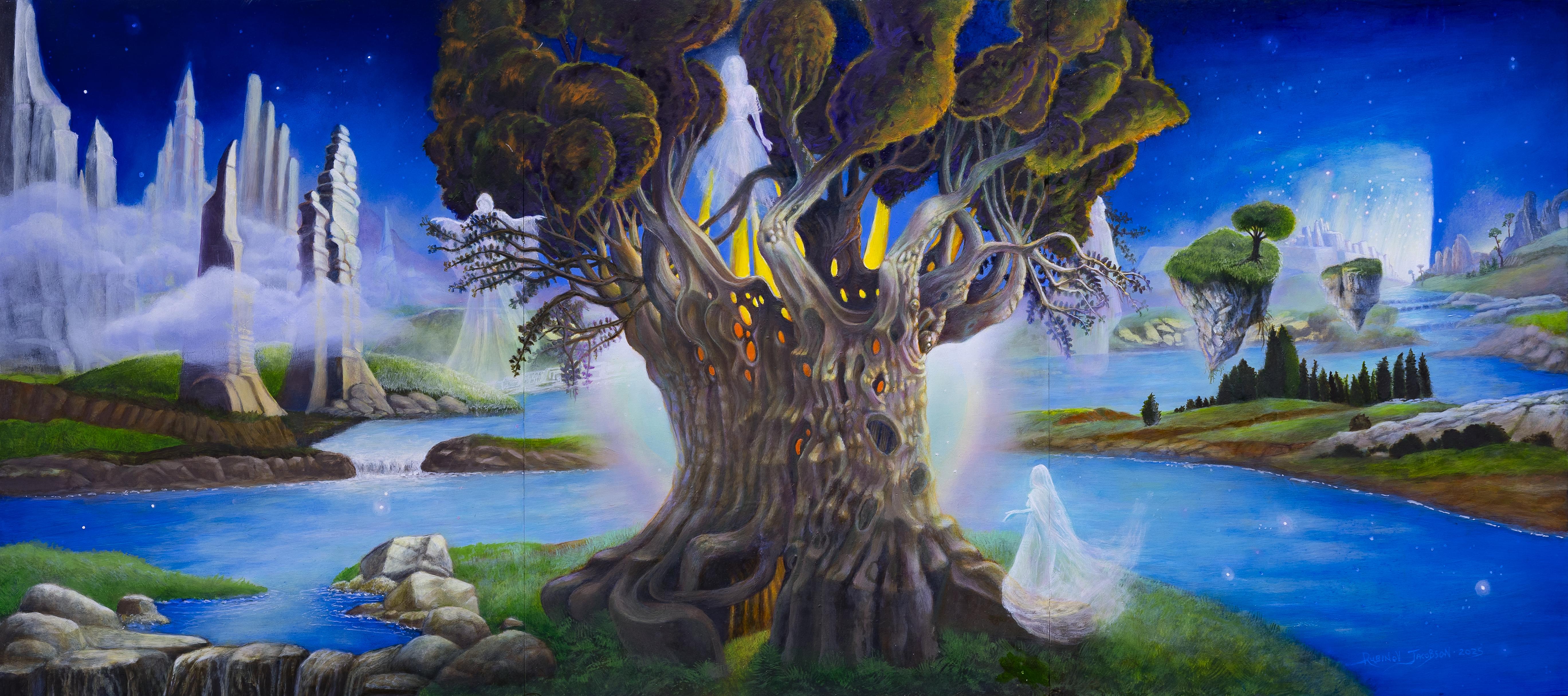 surreal painting with tree in the middle