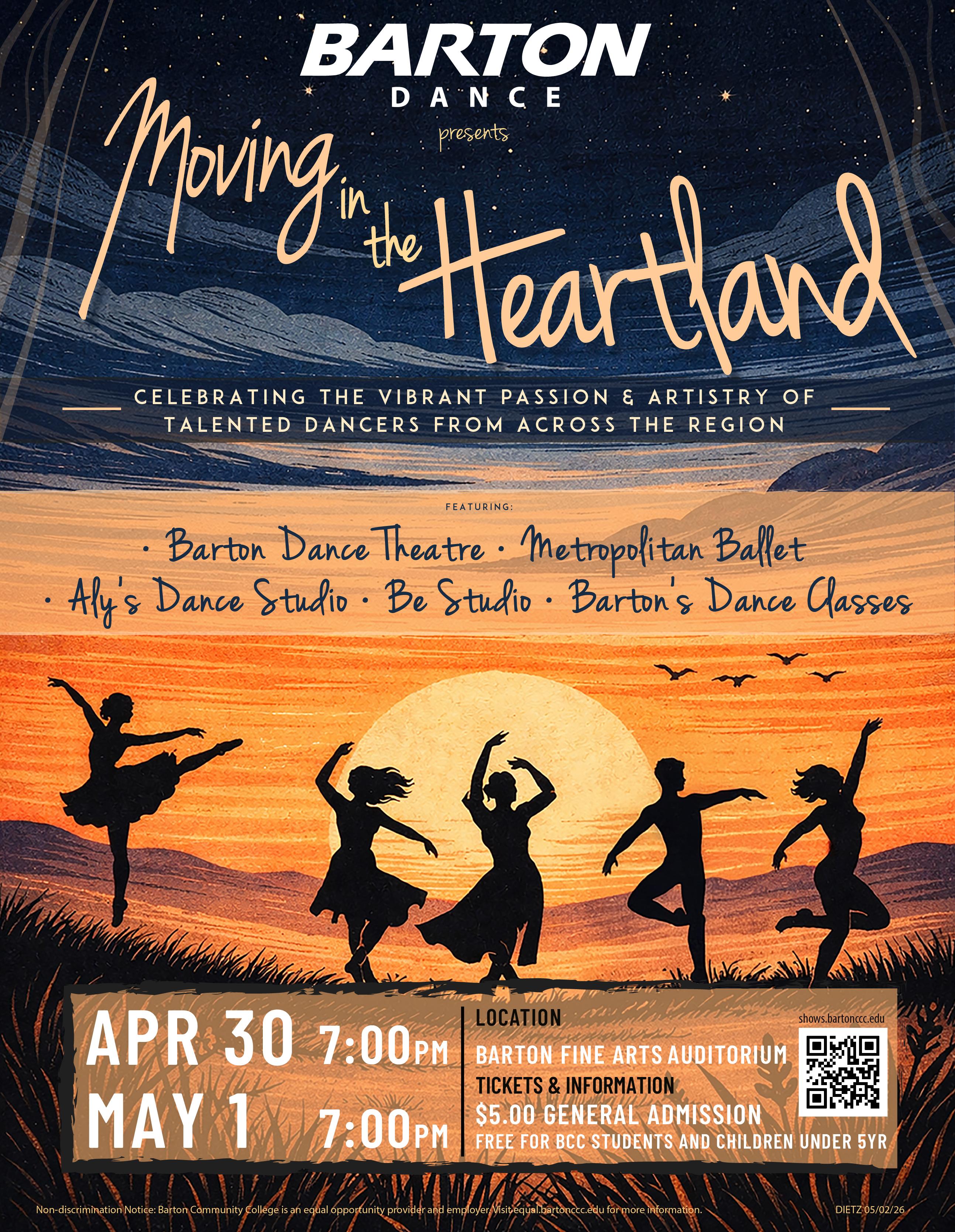 dancers dancing as silhouettes on poster with setting sun