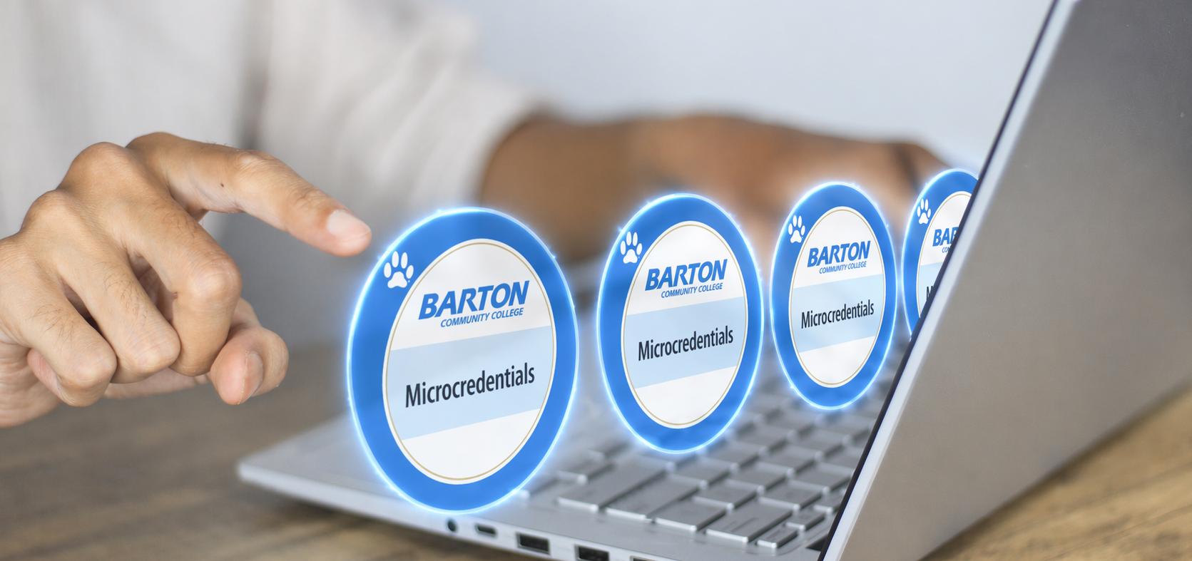 Microcredential badges over laptop